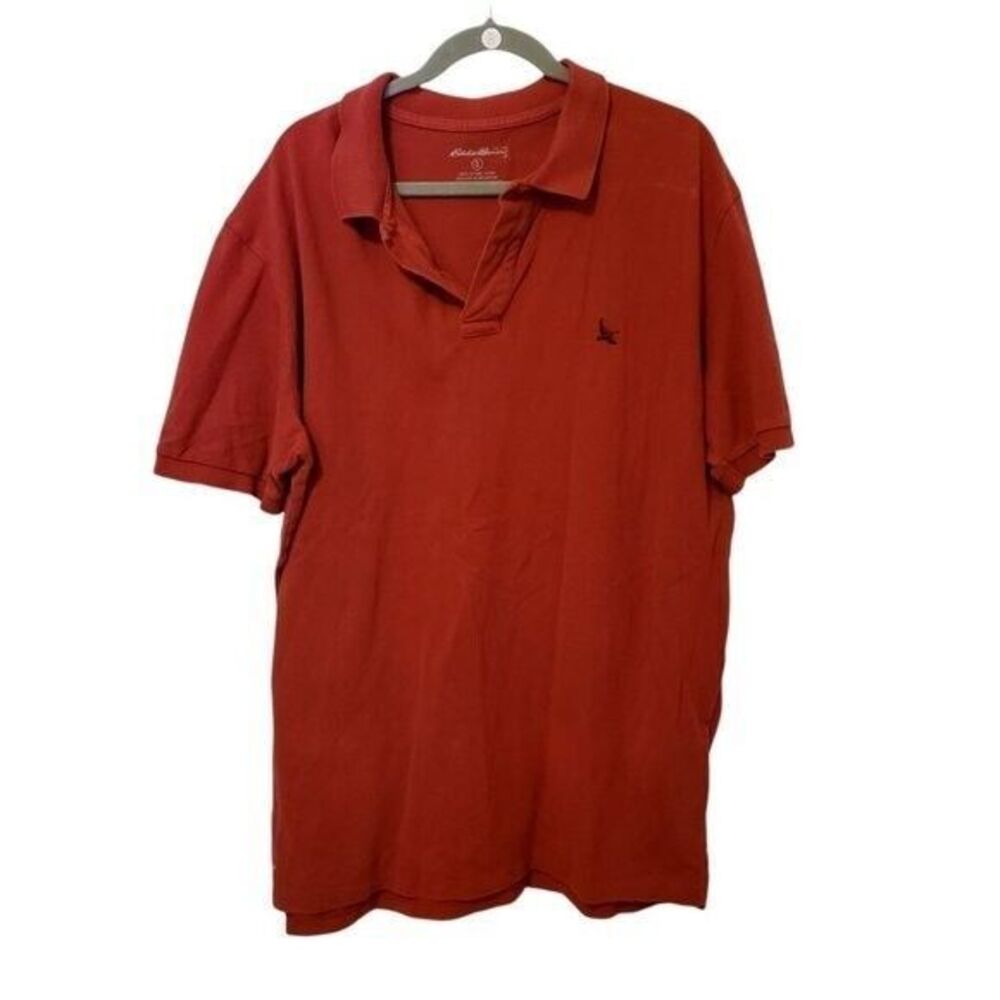Eddie Bauer Mens Sz XL T Red  Solid Short Sleeve Polo Shirt